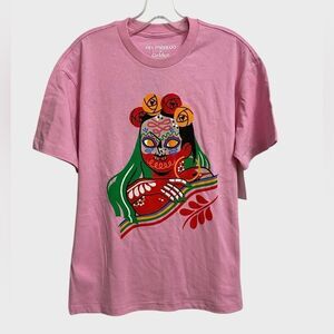 NWT Urban Outfitters Dia Pacheco X Golden Hour T-Shirt Women's XS Pink Artsy